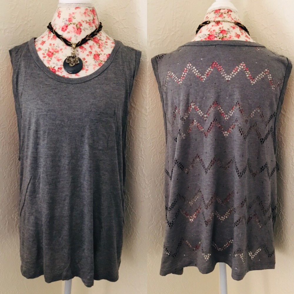 Bozzolo Grey Zigzag Cut Out Back Tank Top